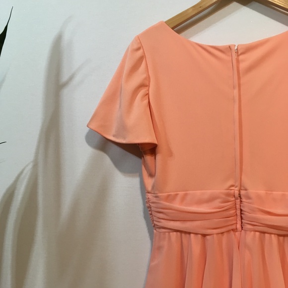 Pleated High Neck Ruffle Chiffon Floor-length Dress Peach main image 1